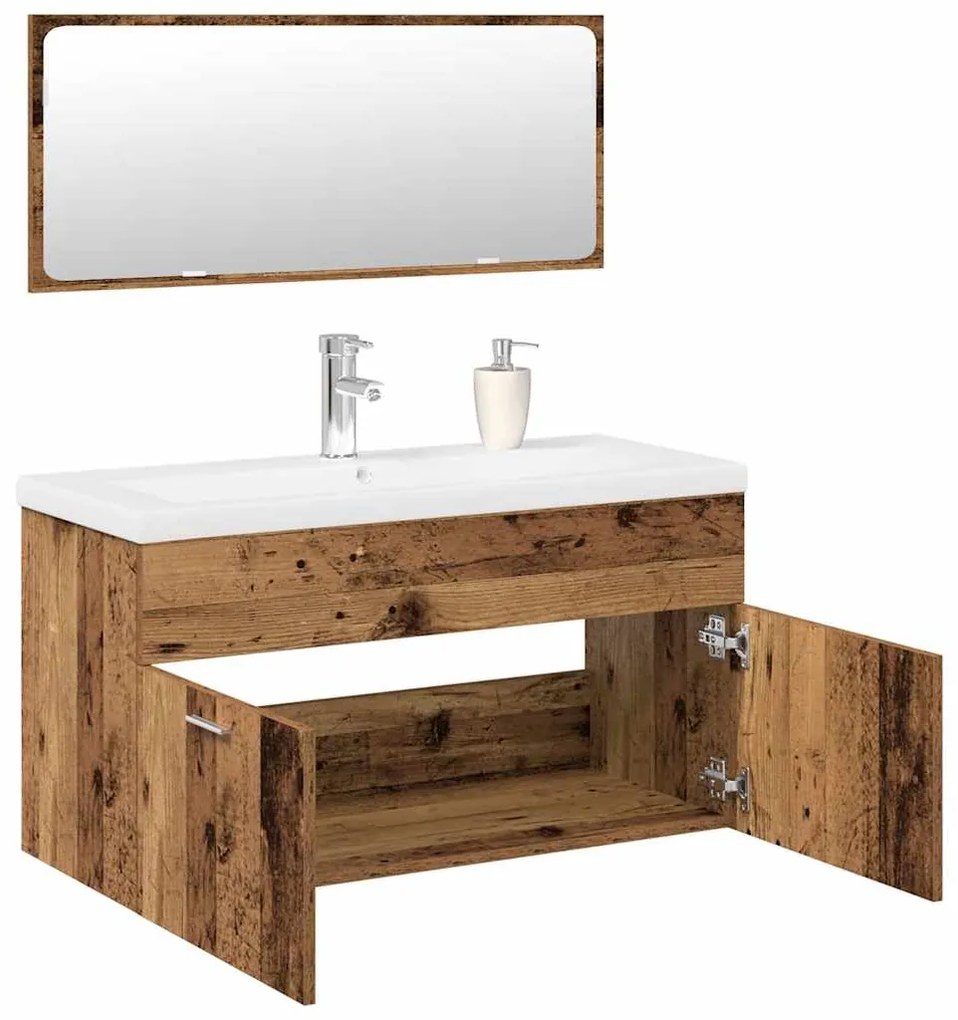 vidaXL 3 pcs conj. móveis casa banho derivados madeira madeira velha