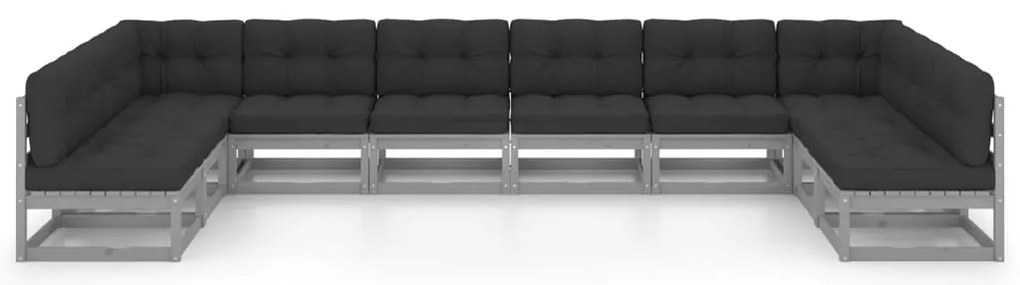 10pcs conjunto lounge de jardim + almofadões pinho maciço cinza