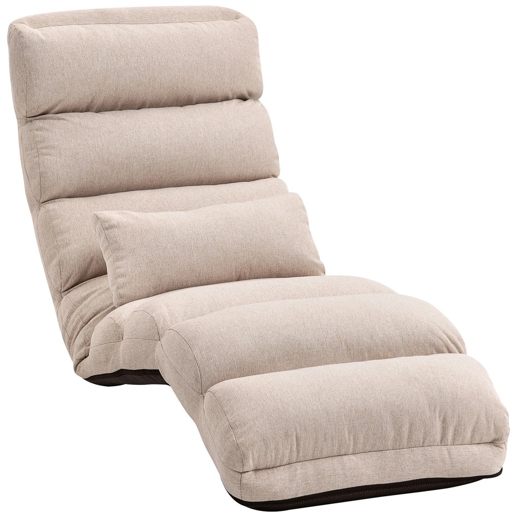 HOMCOM Poltrona conversível 1 lugar com encosto e encosto de cabeça ajustáveis em 5 posições, 58x119x78cm, bege | Aosom Portugal