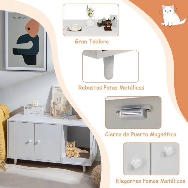 Caixa de areia escondida para gatos de porta dupla para gatos 90 x 50 x 50 cm Branco