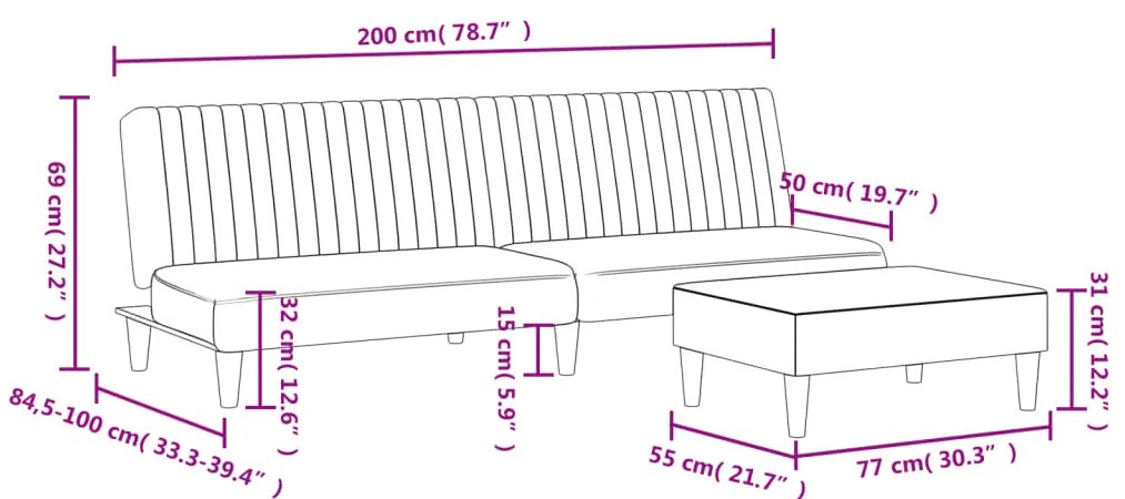 2 pcs conjunto de sofás veludo cinzento-claro