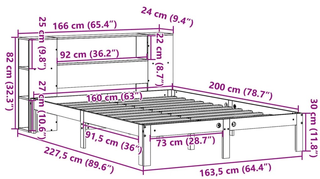 Cama com estante sem colchão 160x200 cm pinho maciço
