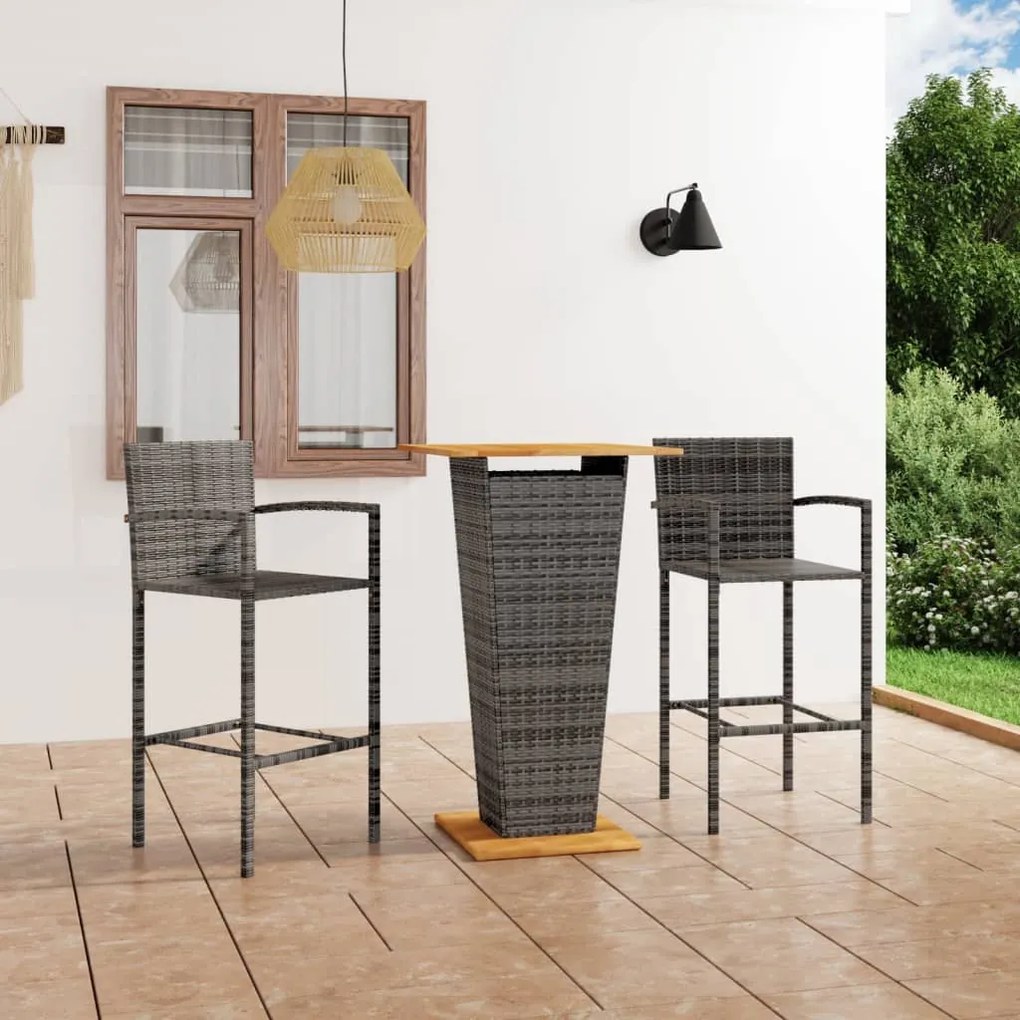 vidaXL 3 pcs conjunto de bar para jardim cinzento