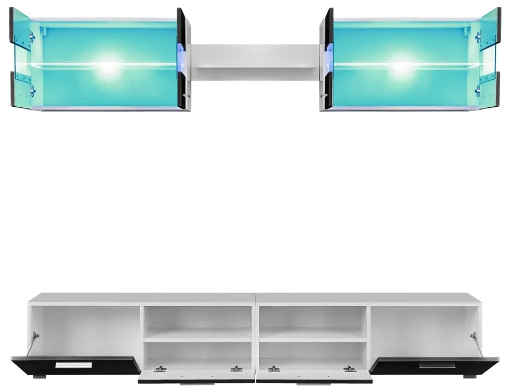 Conj. unidades de parede p/ TV luzes LED 5 pcs preto brilhante