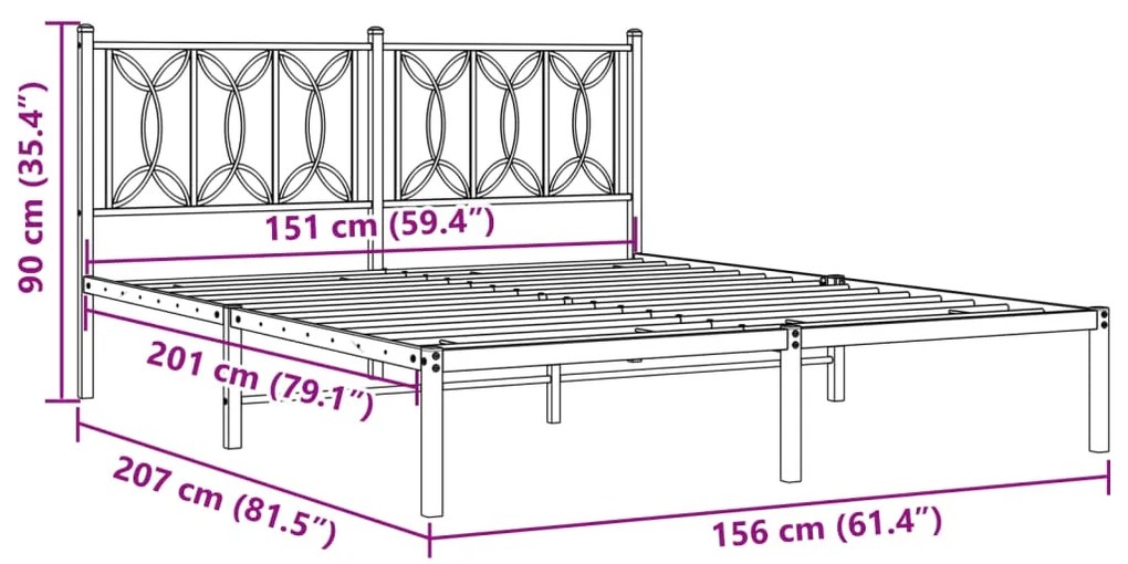 Estrutura de cama com cabeceira 150x200 cm metal branco