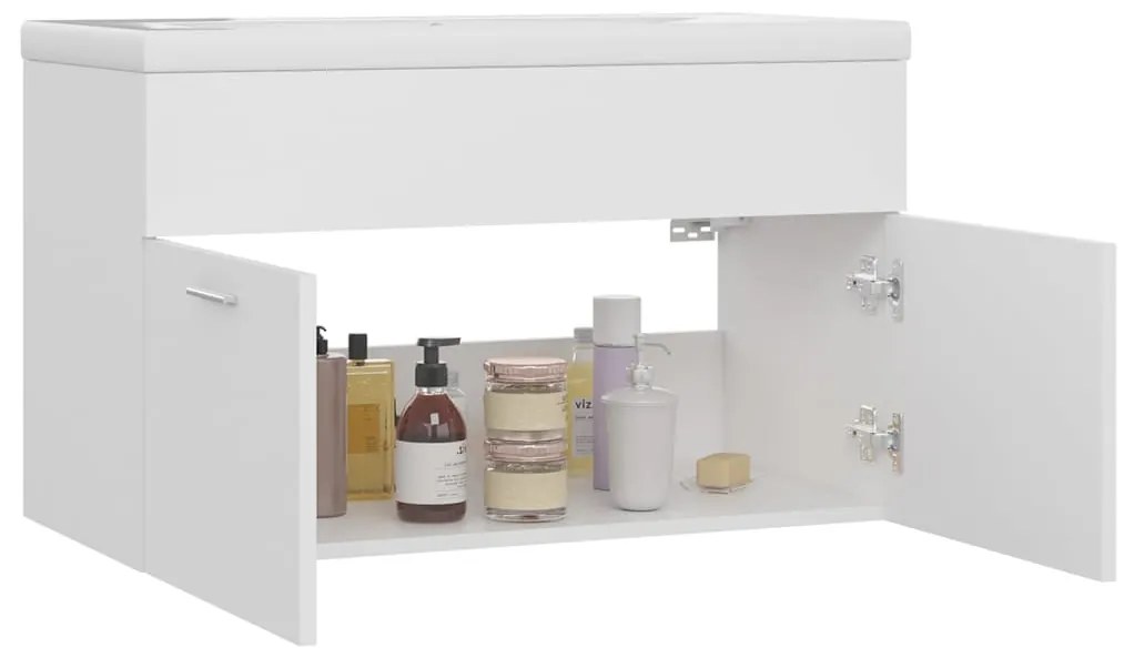 Armário lavatório c/lavatório embutido derivados madeira branco