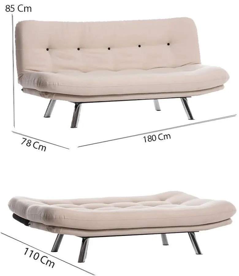 Sofá-Cama de 3 Lugares Misa – Creme – 52x175x40 cm