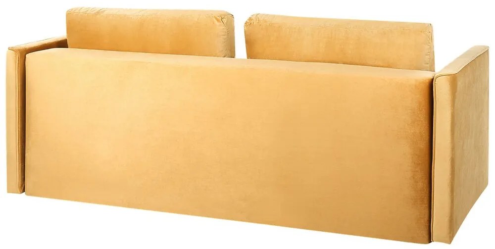 Sofá-cama de 3 lugares com arrumação em veludo mostarda EKSJO Beliani