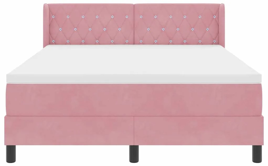 Cama Box Spring Rosa com Colchão 160x200 cm de Veludo