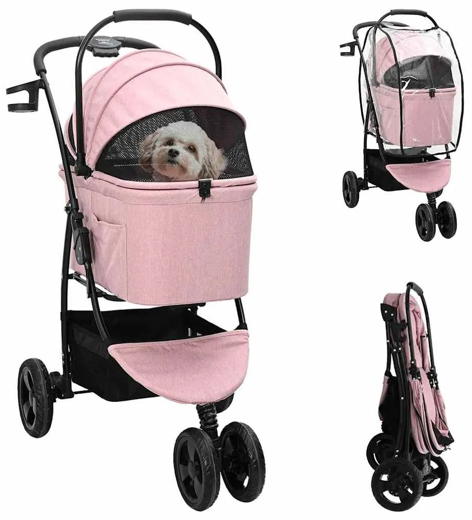 vidaXL Carrinho de Pet Dobrável Rosa 78 x 54 x 101 cm Poliéster