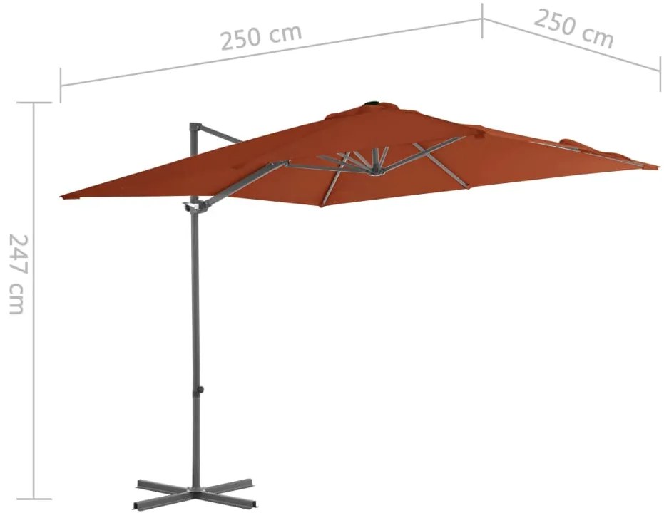 Guarda-sol jardim cantilever c/ poste aço 250x250 cm terracotta