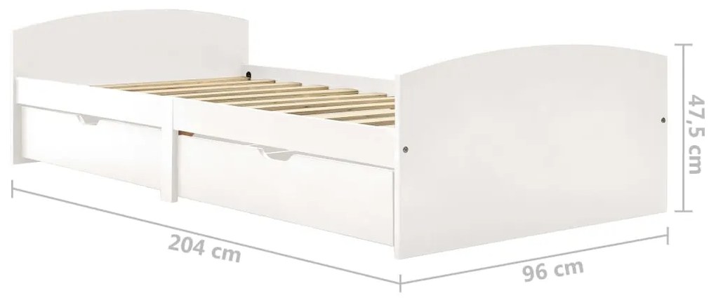 Estrutura de cama com 2 gavetas 90x200 cm pinho maciço branco