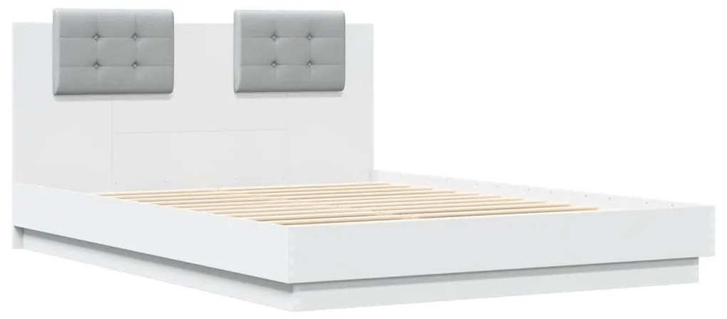 Estrutura de cama com cabeceira e luzes LED 140x200 cm branco