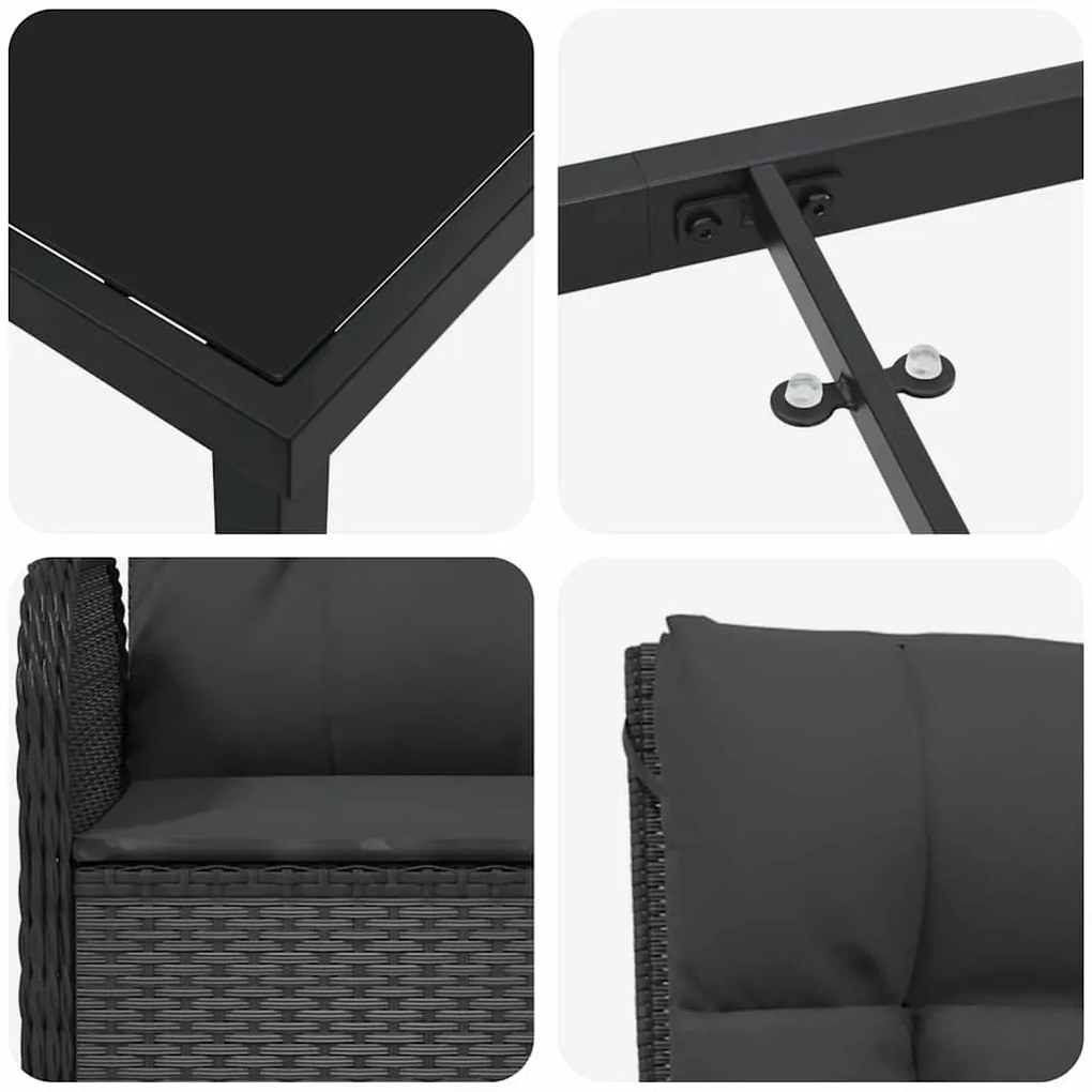 Conjunto de Jantar para Jardim com 3 Peças em Rattan Sintético Preto