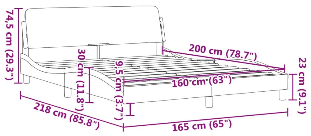 Estrutura cama c/ cabeceira 160x200 cm couro artificial preto