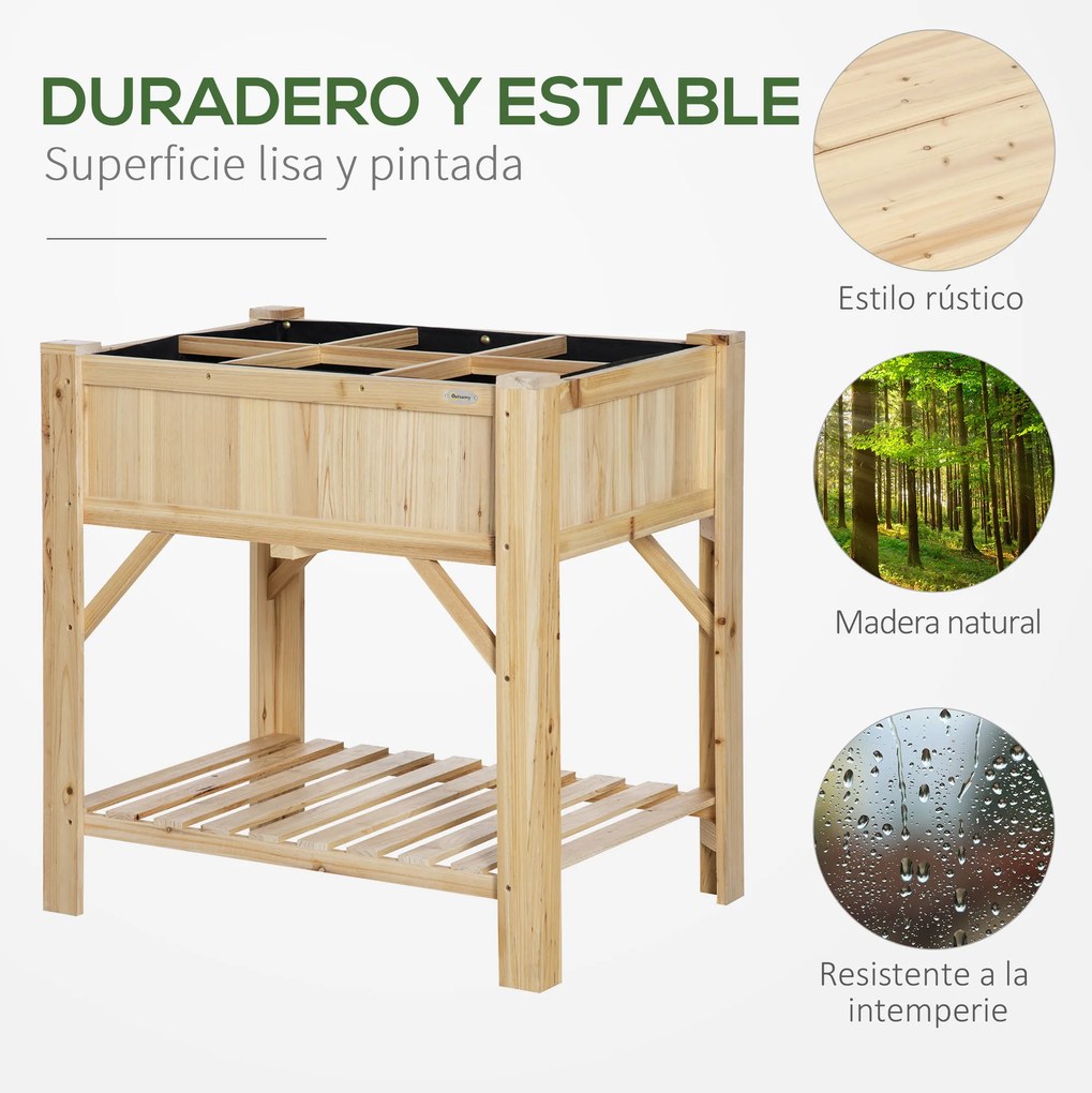 Horta Urbana de Madeira Mesa de Cultivo com 6 Compartimentos e Prateleira Inferior para Plantas e Flores em Jardim Terraço Exterior Capacidade 80 kg 7