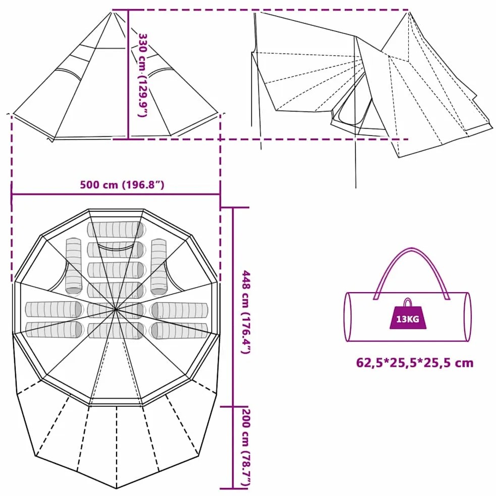 Tenda Tipi Verde para 12 Pessoas Impermeável
