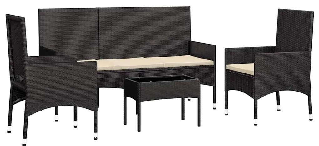 4 pcs conjunto lounge de jardim c/ almofadões vime PE preto