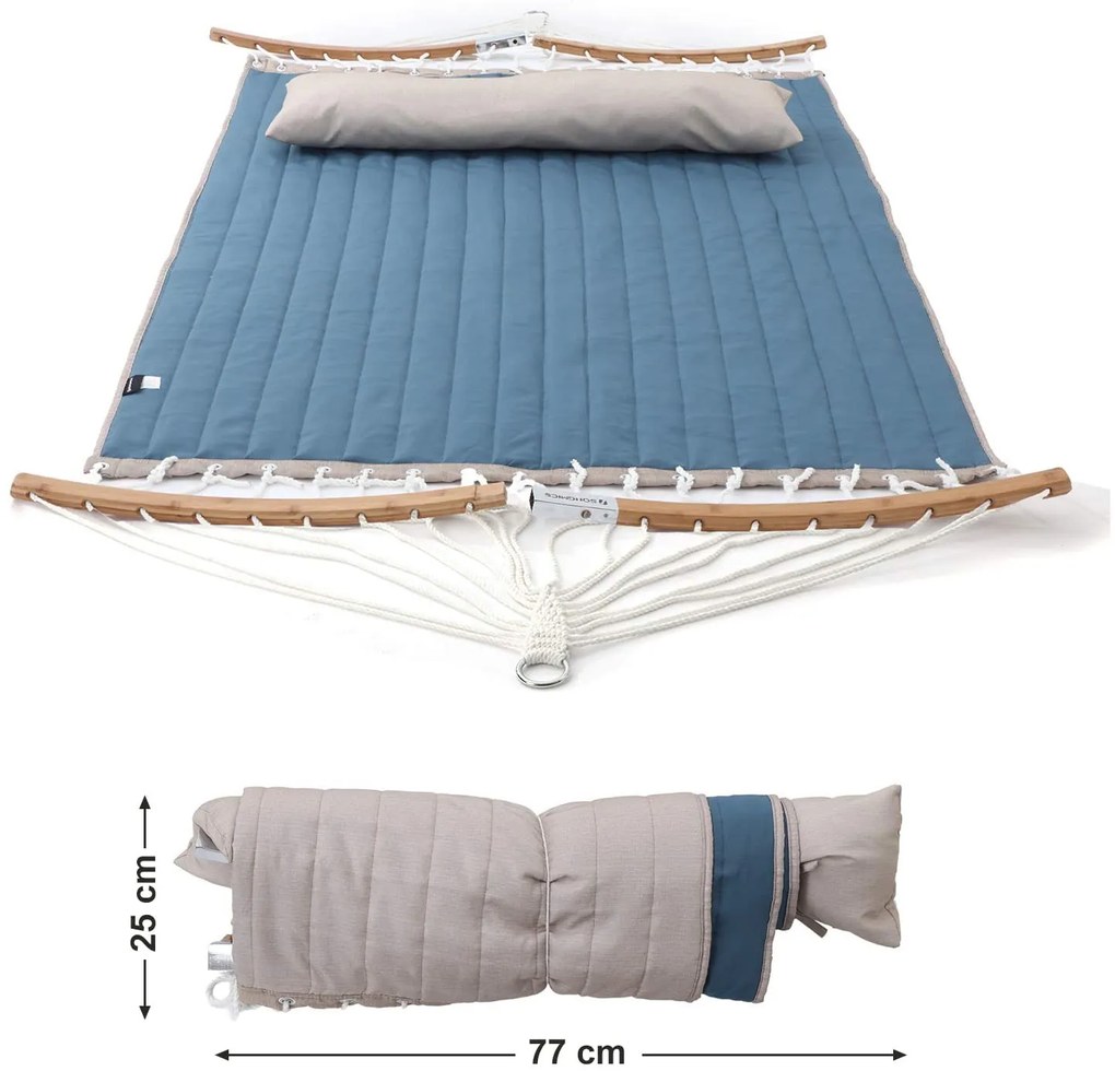 Cama de rede descanso jardim para 2 pessoas 200 x 140 cm azul-bege