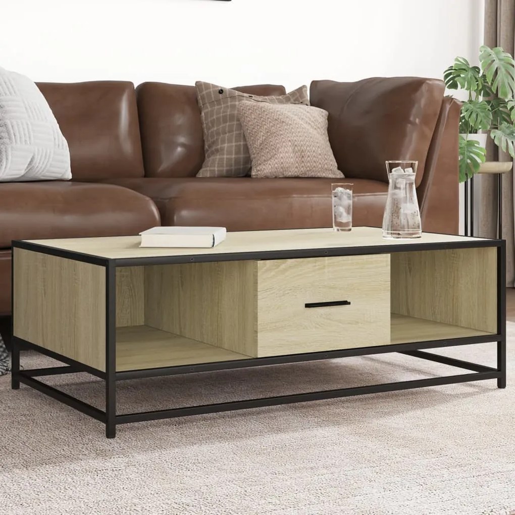 vidaXL Mesa de centro 100x57x35cm deriv. madeira/metal carvalho sonoma