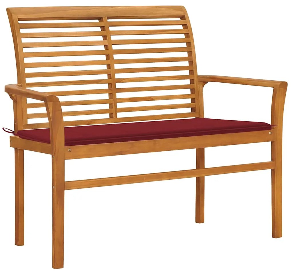 Banco de jardim c/ almofadão vermelho tinto 112 cm teca maciça