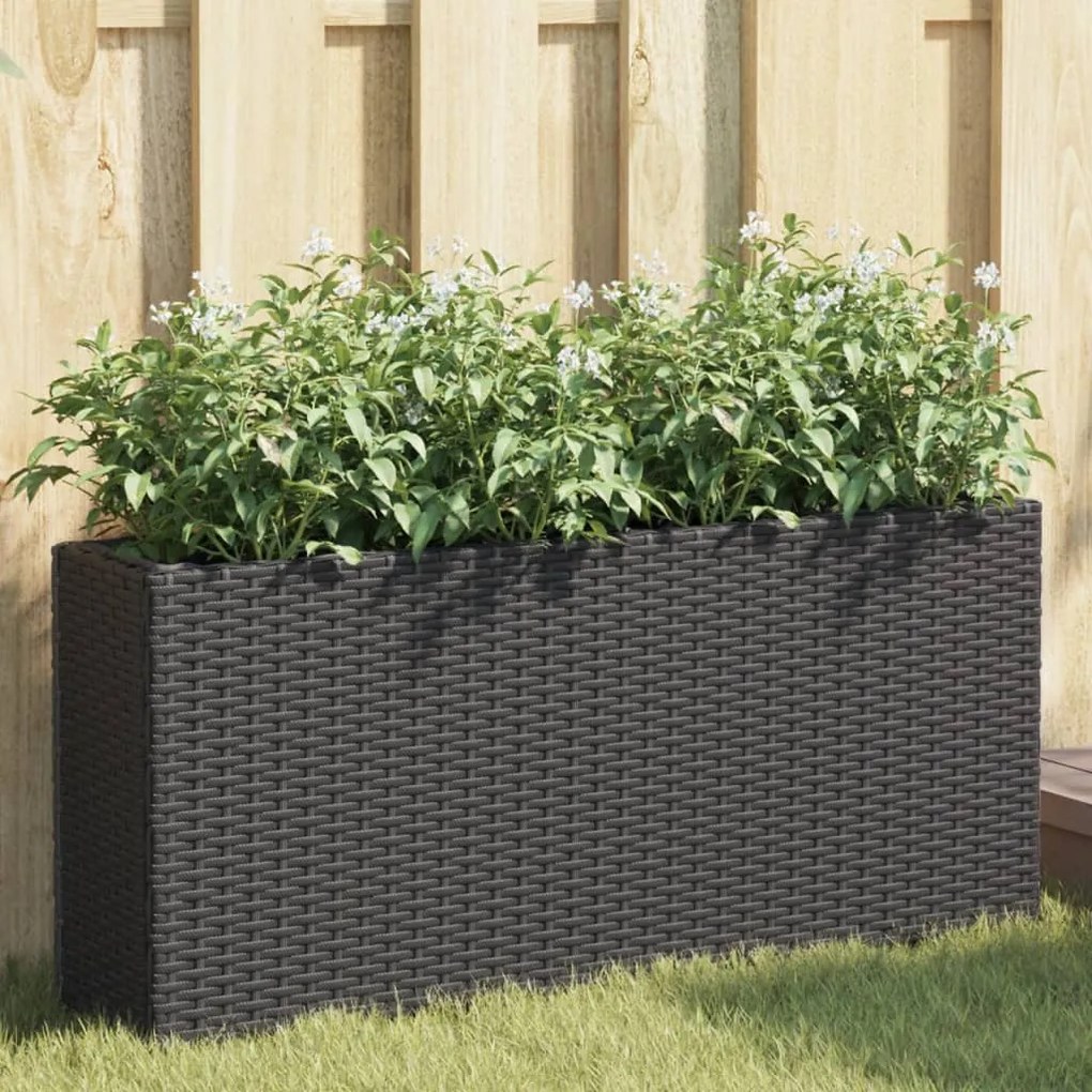 vidaXL Floreira com 2 vasos 90x20x40 cm vime PE preto