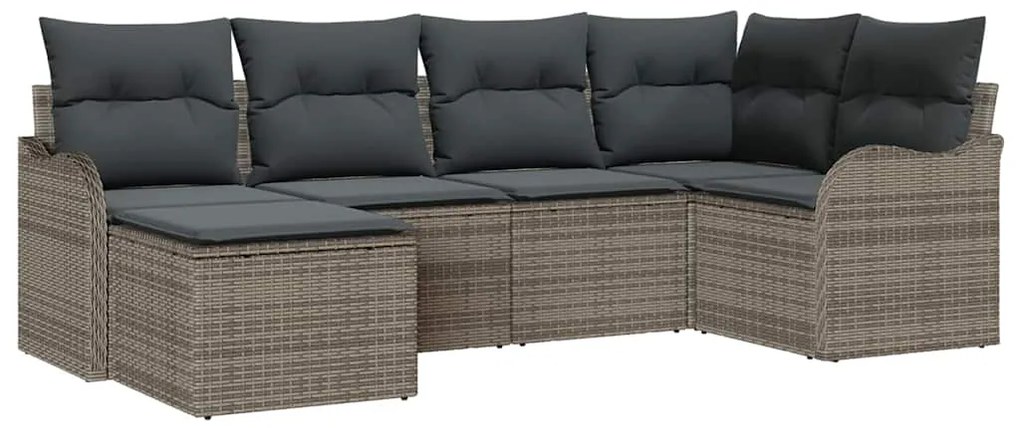 Conjunto de Sofá de Jardim com 6 Peças e Almofadas Cinzentas de Rattan