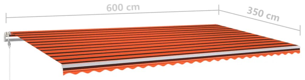 Toldo retrátil manual com luzes LED 6x3,5 m laranja e castanho