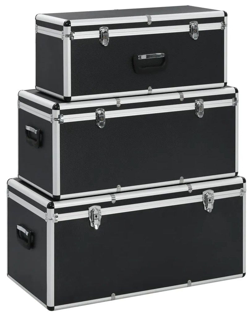 vidaXL Caixas de arrumação 3 pcs alumínio preto