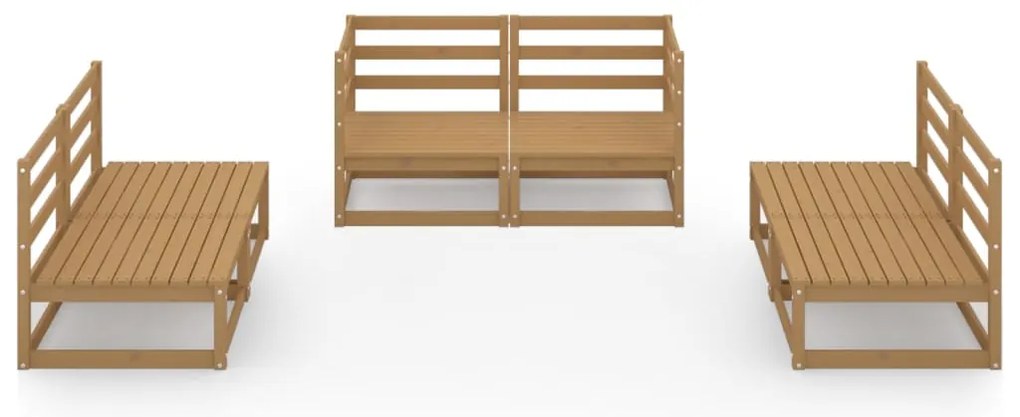 6 pcs conjunto lounge de jardim pinho maciço castanho mel