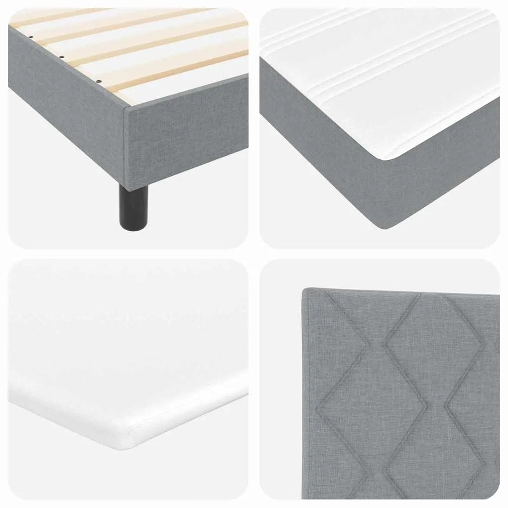 Cama Box Spring com Colchão &amp; LED Cinza Claro 120x190 cm Tecido