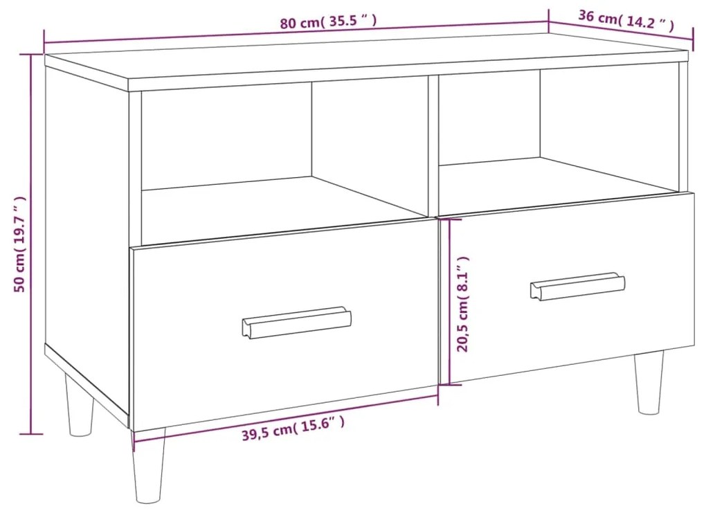 Móvel de TV 80x36x50 cm derivados de madeira branco brilhante