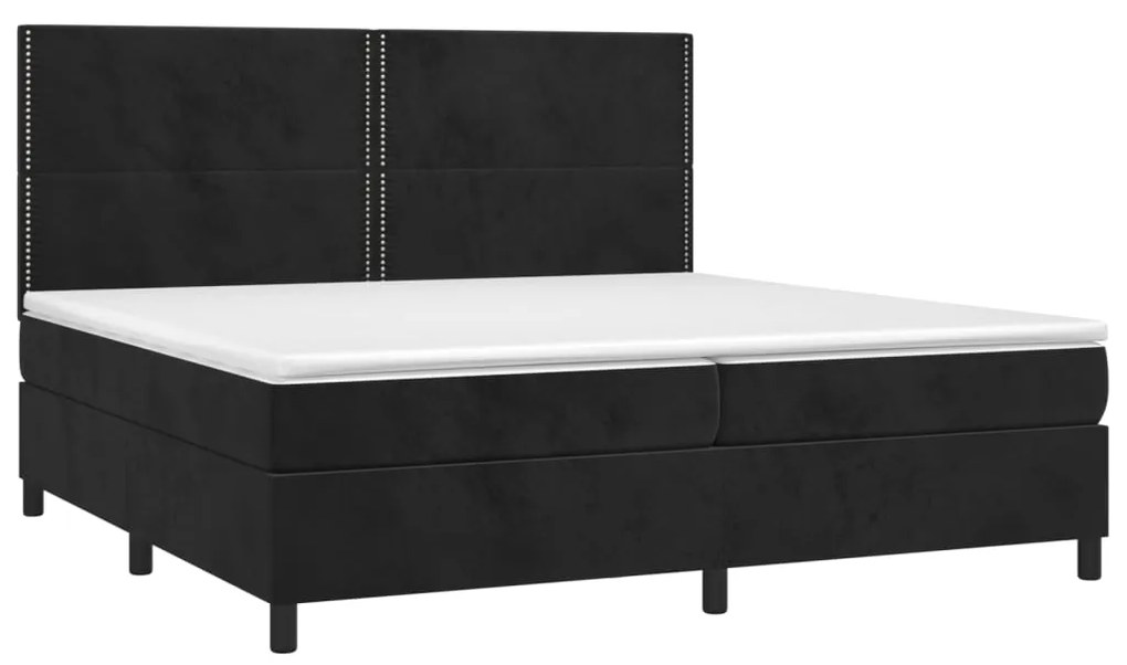 Cama box spring c/ colchão/LED 200x200 cm veludo preto
