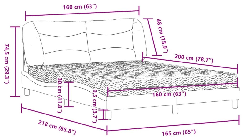 Cama com colchão 160x200 cm couro artificial castanho