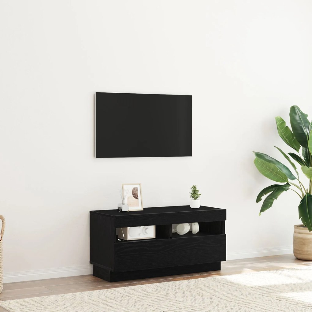Estante de TV vidaXL com Luzes LED em Carvalho Preto 100x35x40 cm de M