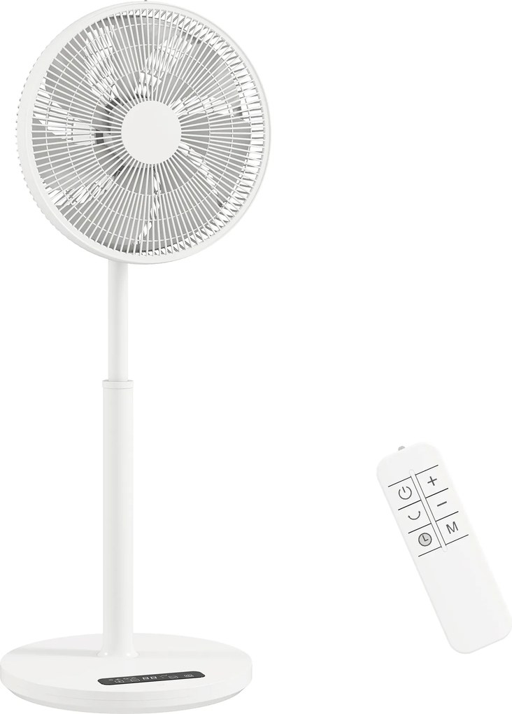 HOMCOM Ventilador de pé, 39 cm, 12 velocidades, 4 modos, temporizador 9H, oscilação 120°, altura ajustável, branco | Aosom Portugal