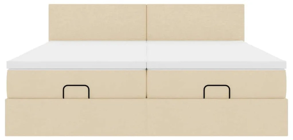 Estrutura de cama otomana com colchões tecido creme 200x200cm