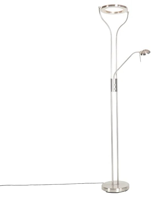 Candeeiro de pé moderno em aço com braço de leitura, incluindo LED e dimmer - Divo Moderno