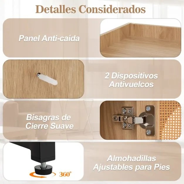 Armário de canto Rattan 172 CM Estante alta com 2 portas 4 prateleiras abertas Pernas ajustáveis Poupança de espaço Pernas ajustáveis Natural