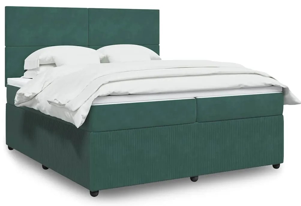 vidaXL Cama com molas/colchão 200x200 cm veludo verde-escuro