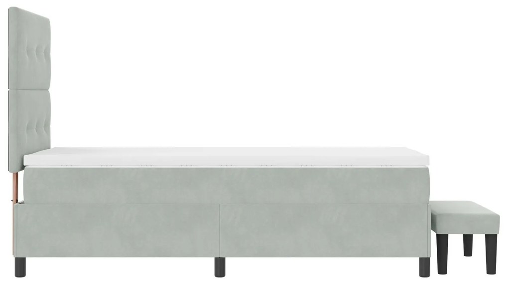 Cama Box Spring com Colchão &amp; Banco Cinza Claro 90x190 cm Veludo