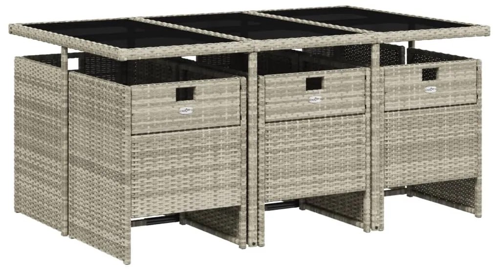 7 pcs conj. jantar p/ jardim c/ almofadões vime PE cinza-claro