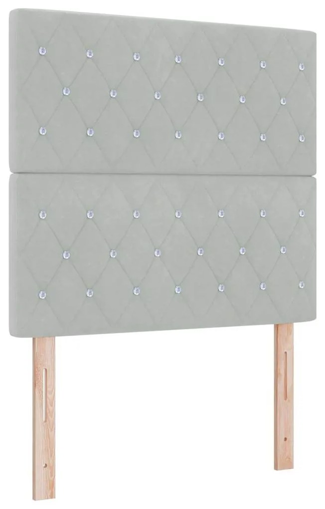 Cama Box com Colchão &amp; Luz LED Cinza Claro 90x190 cm Veludo
