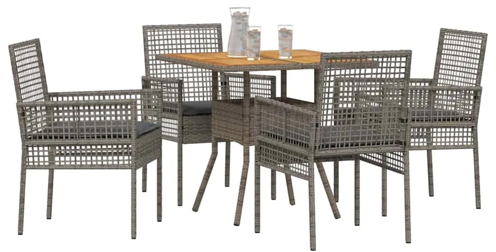Conjunto de Jantar 5 Peças com Almofadas Cinza Polirattan