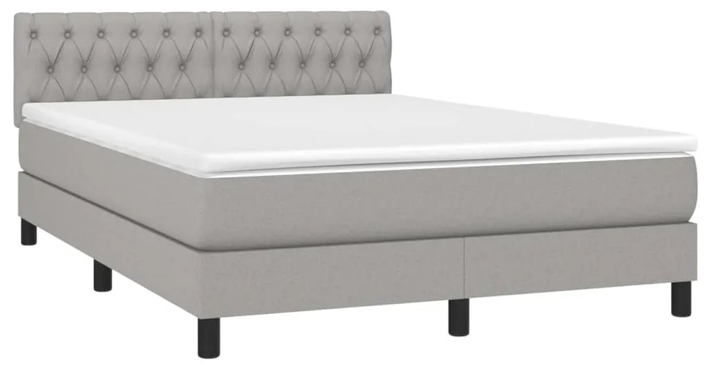 Cama box spring c/ colchão e LED 140x190 cm tecido cinza-claro