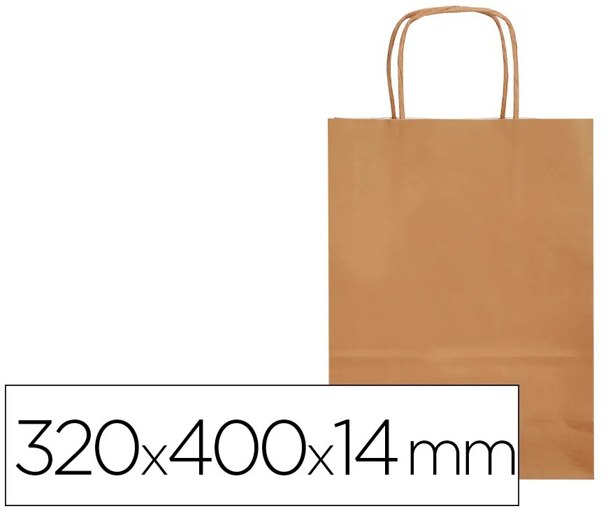 Saco de Papel Basika Kraft Natural Liso L com Asa Torcida 320x400x14 mm