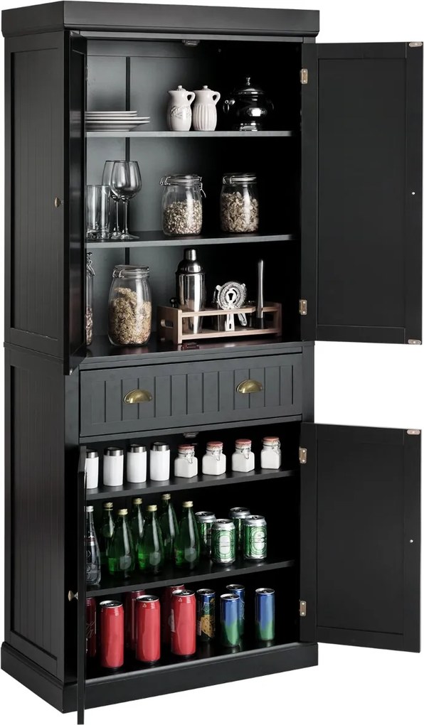Armário arrumação multifuncional de 2 portas com gaveta para sala de estar Sala de jantar e cozinha 76 x 40 x 183 cm Preto