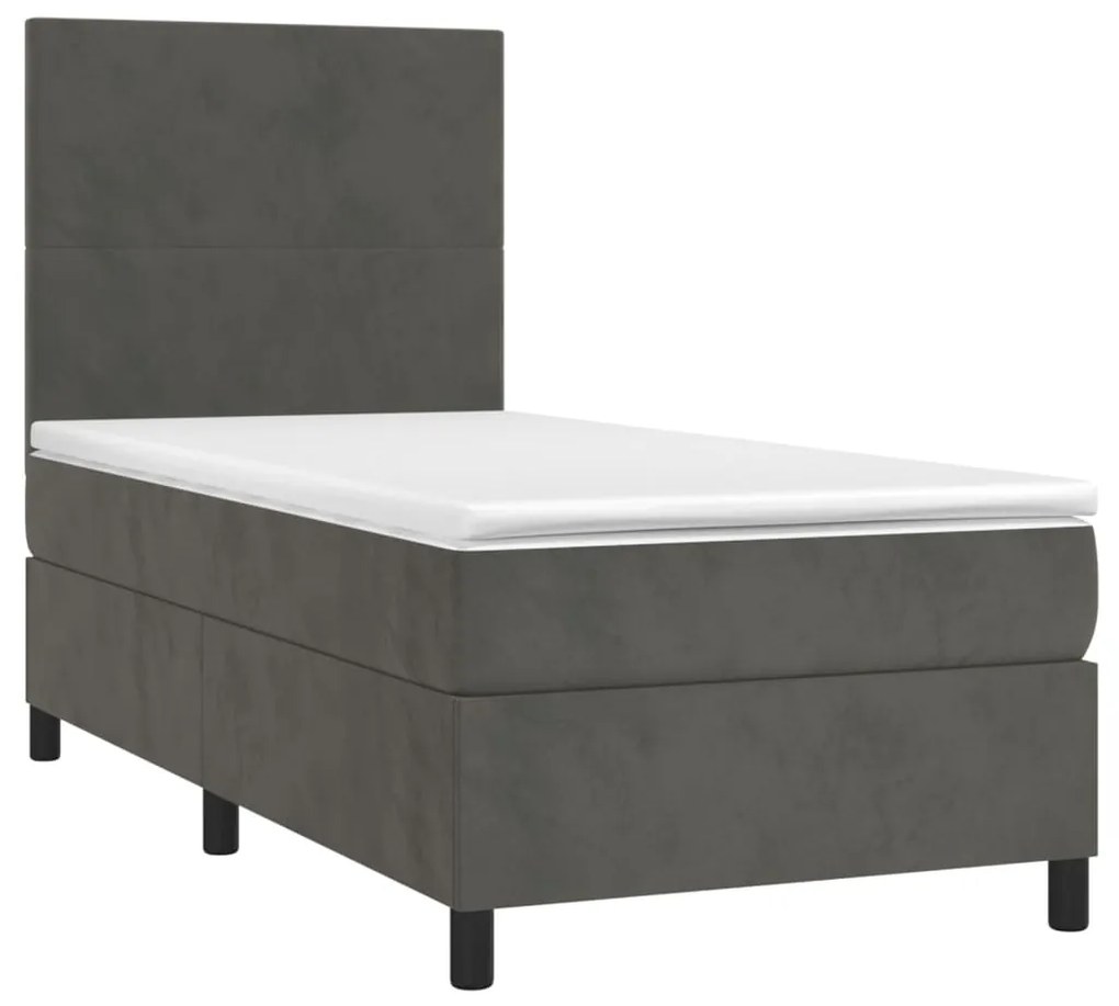 Cama box spring c/ colchão/LED 90x190 cm veludo cinzento-escuro