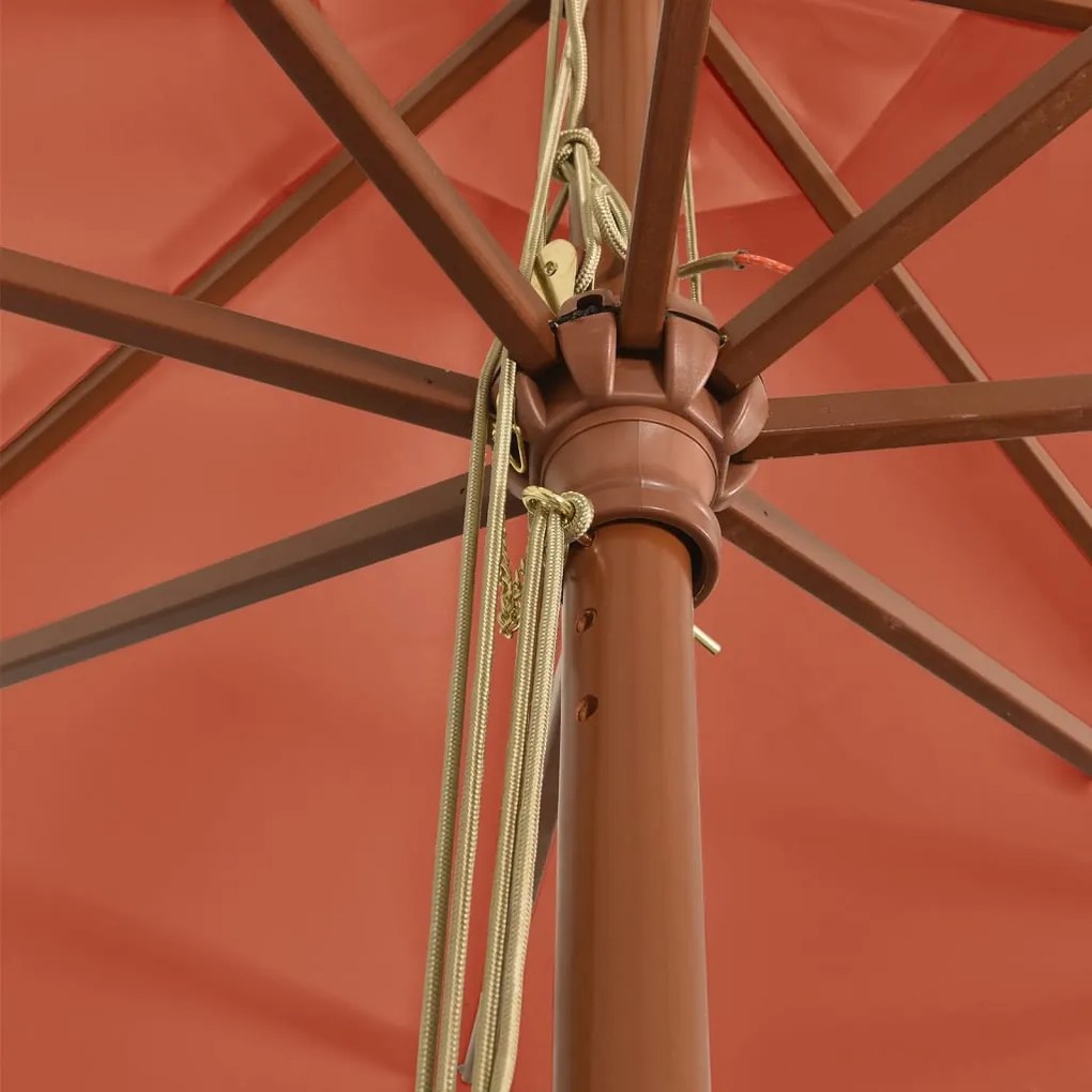 Guarda-sol de jardim com poste de madeira 400x273 cm terracota