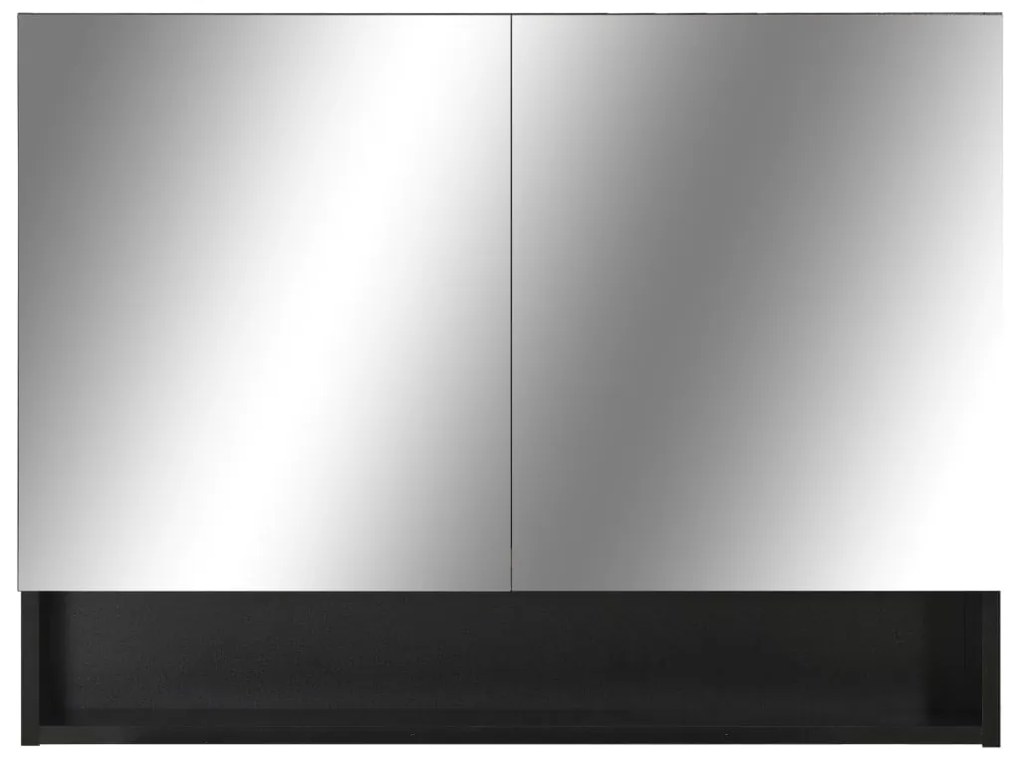 Armário espelhado casa de banho com LED 80x15x60 cm MDF preto